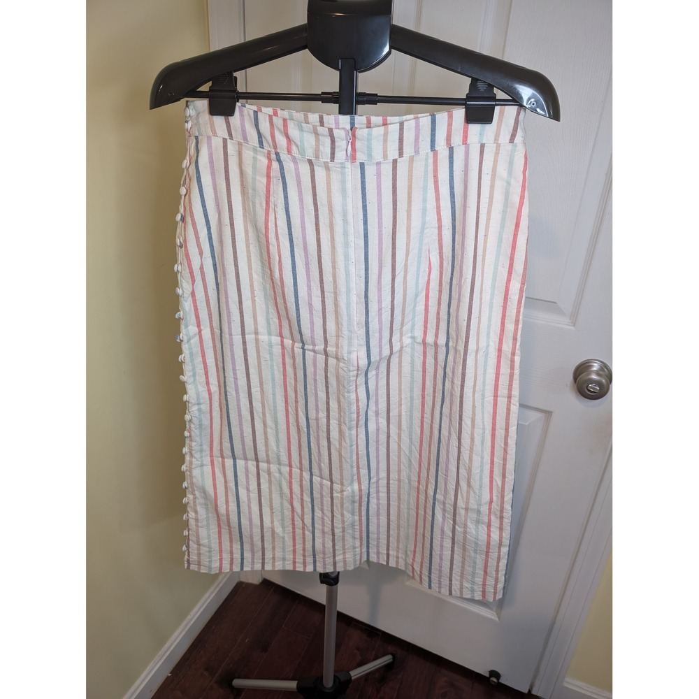 Madewell Button Slit Striped Midi Skirt Rainbow Flecked Cotton Lined - Size 8 - Picture 2 of 7